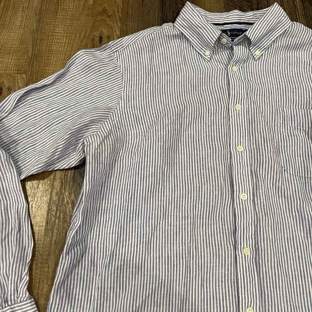 Polo Ralph Lauren Shirt 2XL White Purple Stripe Resort Linen Button Down Preppy